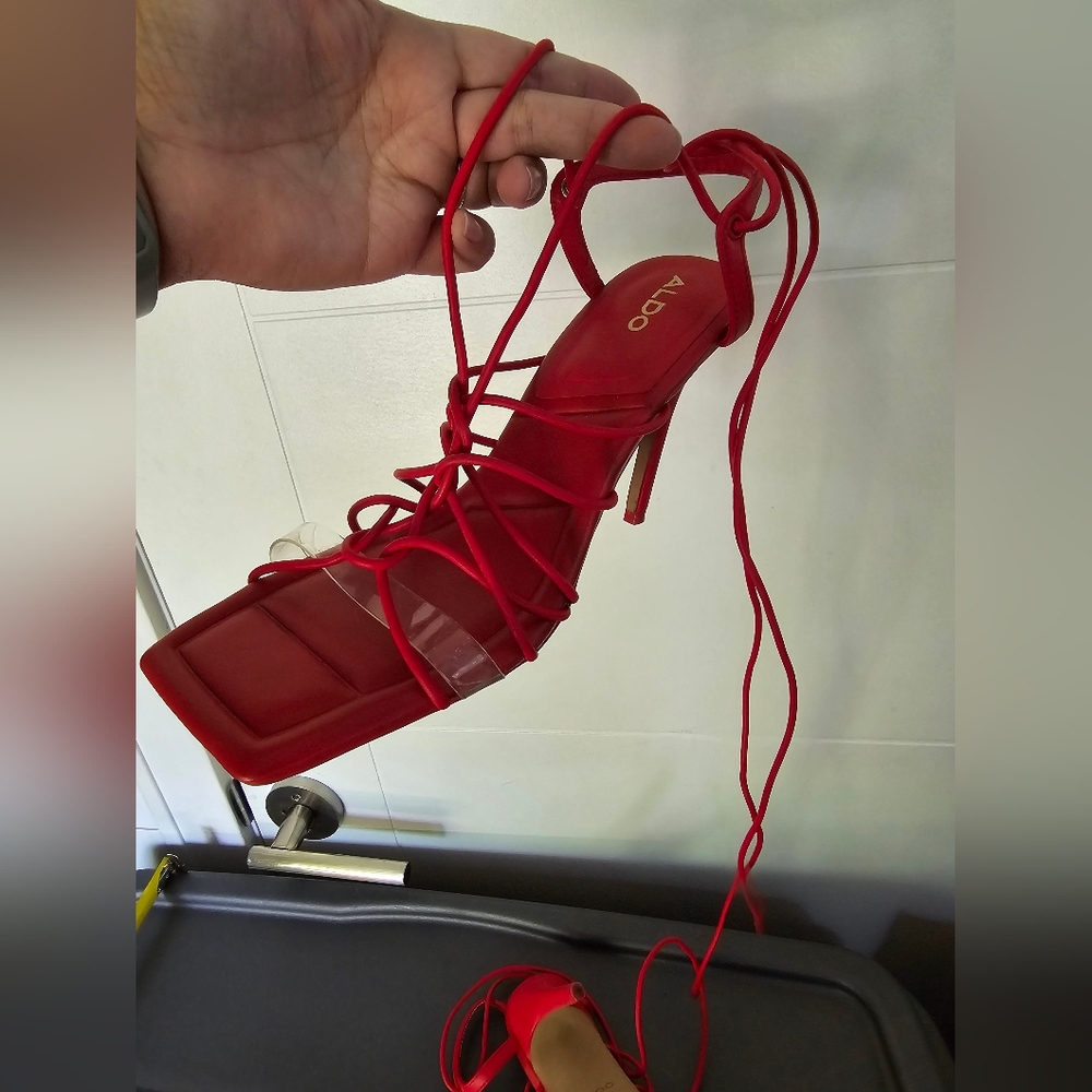 Aldo lace up strappy red heels size 8.5 - Picture 6 of 6